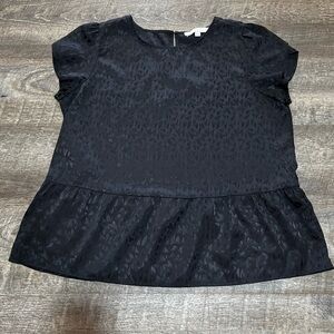 LOFT Black Peplum Short Sleeve Blouse
